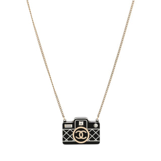 Chanel Black Camera CC Pendant Necklace Gold