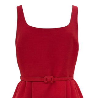 Christian Dior Red Wool & Silk Sleeveless A-Line Mini Dress with Belt