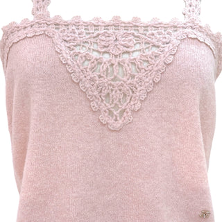 Chanel Pink Alpaca Blend Lace Knit Camisole Top