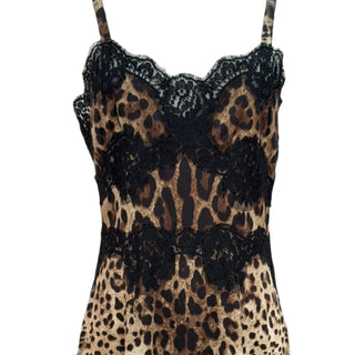 Dolce & Gabbana Leopard Print Silk Blend Lace Slip Midi Dress