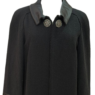 Chanel Black Wool & Silk Embellished Long Coat – FR 36