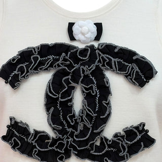 Chanel White Wool Sleeveless Ruffle CC Logo Knit Top