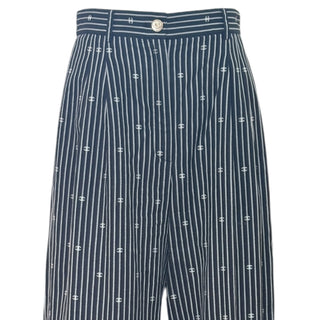 Chanel Navy Striped Wide-Leg Trousers with CC Motif