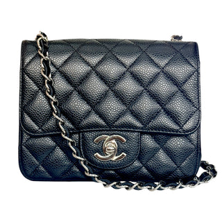Chanel Classic Mini Flap Bag Black Caviar Leather Silver Hardware