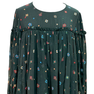 Chloé Forest Green Floral Silk Babydoll Dress
