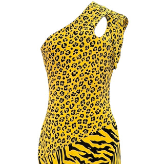 Moschino Cheap & Chic Leopard & Tiger Print One-Shoulder Silk Maxi Dress
