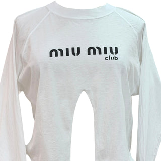 Miu Miu Club White Long Sleeve Logo T-Shirt