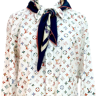 Louis Vuitton White Multicolore Monogram Cotton Shirt with Matching Scarf