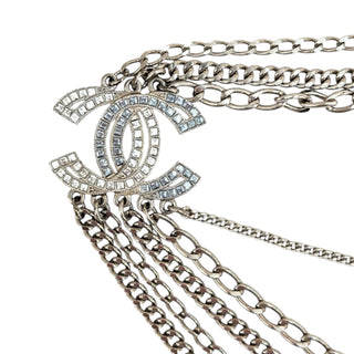 Chanel Crystal CC Multi-Chain Silver Tone Necklace/Belt