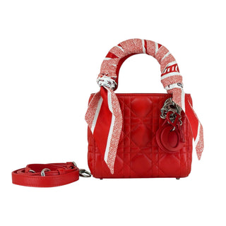 Christian Dior Lady Red Dior Mini Cannage Lambskin Bag Red with Twilly & Strap