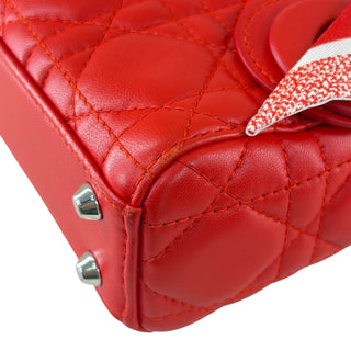 Christian Dior Lady Red Dior Mini Cannage Lambskin Bag Red with Twilly & Strap
