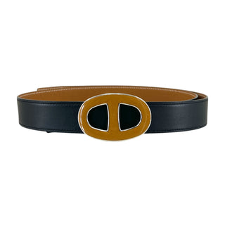 Hermès Black & Brown Reversible Epsom Leather Belt with Oval Buckle