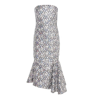 Balenciaga Floral Brocade Strapless Mermaid Dress Silver & Black Size IT 42