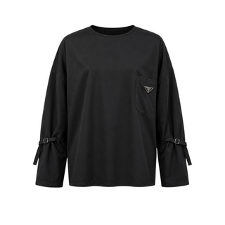 Prada Black Re-Nylon Long Sleeve Top & Wide-Leg Trousers Set