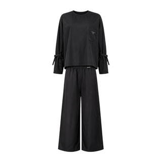 Prada Black Re-Nylon Long Sleeve Top & Wide-Leg Trousers Set