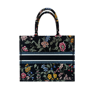 Christian Dior Black Multicolour Floral Embroidered Book Tote Bag