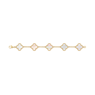 Van Cleef & Arpels 18K Yellow Gold Vintage Alhambra 5 Motif Mother-of-Pearl Bracelet