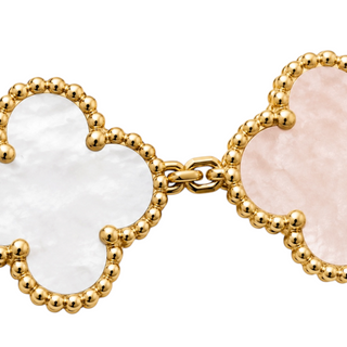 Van Cleef & Arpels 18K Yellow Gold Vintage Alhambra 5 Motif Mother-of-Pearl Bracelet