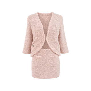 Chanel Pink Textured Jacket & Skirt Set Size FR 36