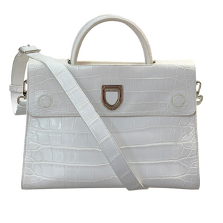Christian Dior White Crocodile-Embossed Leather Large Diorever Bag