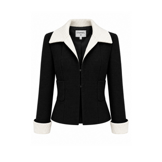 Chanel Black & White Two-Tone Tweed Jacket & Bow Detail Dress Set Size FR 38