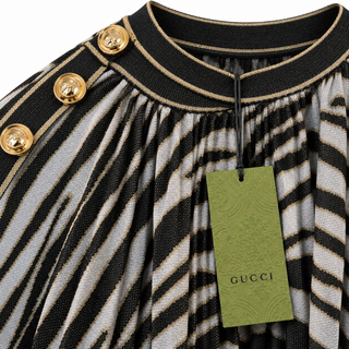Gucci Black & Silver Zebra Print Pleated Cape Dress Size M