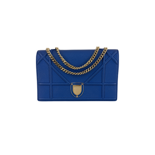 Christian Dior Blue Grained Calfskin Diorama Wallet/Bag on Chain