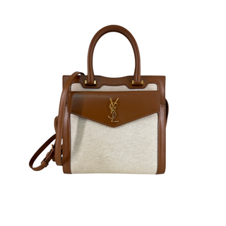 Saint Laurent Brown Leather & Canvas Uptown Tote Bag