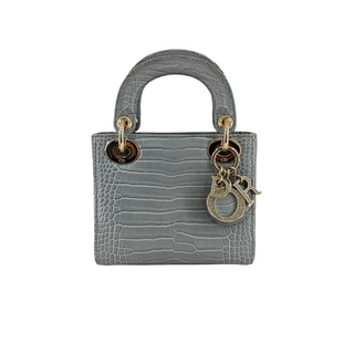 Christian Dior Blue-Grey Alligator Mini Lady Dior Bag with Crystal Charms