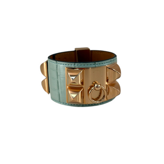 Hermès Light Turquoise Blue Alligator Collier de Chien CDC Bracelet Gold Hardware