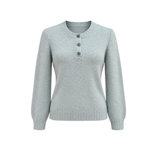 Chanel Light Blue Knit Jumper with Camellia Flower Buttons Size FR 36