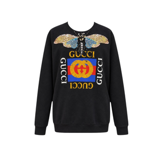 Gucci Black Sequin Embellished Moth Logo Sweatshirt Size M