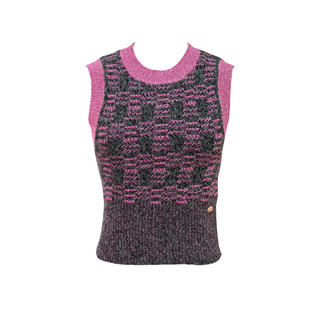 Chanel Pink & Charcoal Grey Sleeveless CC Knit Top