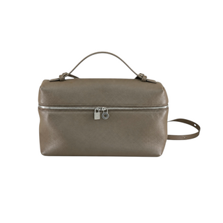Loro Piana Taupe Grained Leather Top Handle Bag with Silver-Tone Hardware