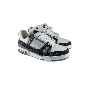 Louis Vuitton White and Grey Monogram Denim LV Trainer Sneakers Size 38
