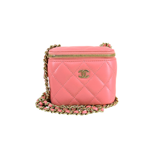 Chanel Coral Pink Quilted Leather Mini Vanity Case with Gold-Tone Hardware