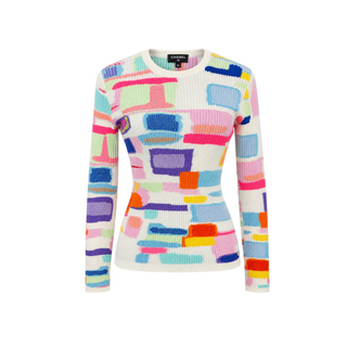 Chanel Multicolour Abstract Print Ribbed Cotton and Cashmere Sweater Size FR 34