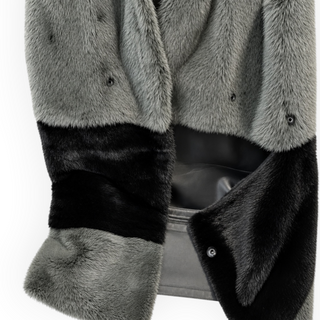 Fendi Grey and Black Mink Fur Convertible Hooded Gilet with Detachable Hem IT 38
