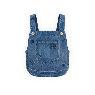 Chanel Blue Denim Embroidered Logo Sleeveless Crop Top FR 40
