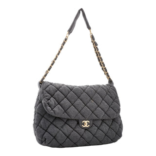 Chanel Grey Quilted Jersey Chain Shoulder Flap Bag