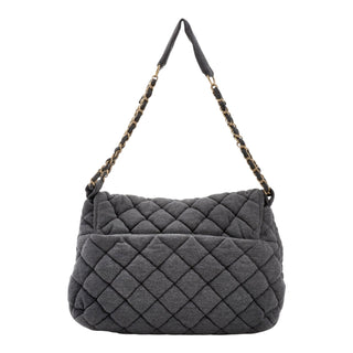 Chanel Grey Quilted Jersey Chain Shoulder Flap Bag