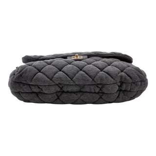 Chanel Grey Quilted Jersey Chain Shoulder Flap Bag