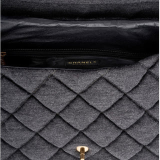 Chanel Grey Quilted Jersey Chain Shoulder Flap Bag
