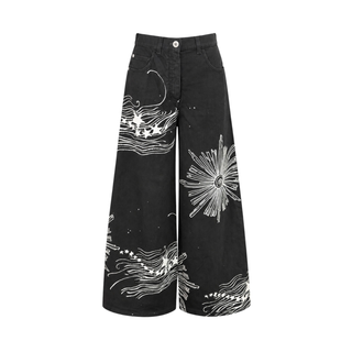 Chanel Black & White Printed Wide-Leg Jeans Size 38