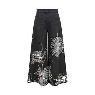 Chanel Black & White Printed Wide-Leg Jeans Size 38