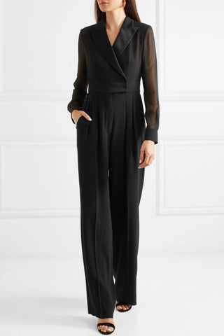 Max Mara Silk Chiffon Paneled Crepe Jumpsuit