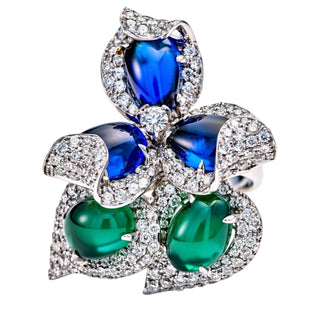 Schreiner Sapphire, Emerald & Diamond Flower Ring