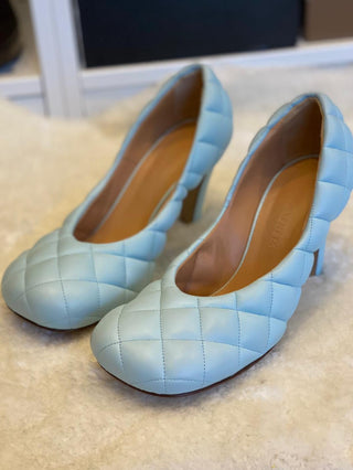 Bottega Veneta Light Blue Bloc Square-Toe Leather Pumps