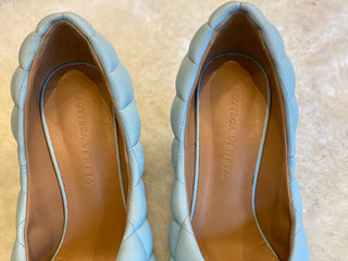 Bottega Veneta Light Blue Bloc Square-Toe Leather Pumps