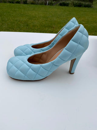 Bottega Veneta Light Blue Bloc Square-Toe Leather Pumps